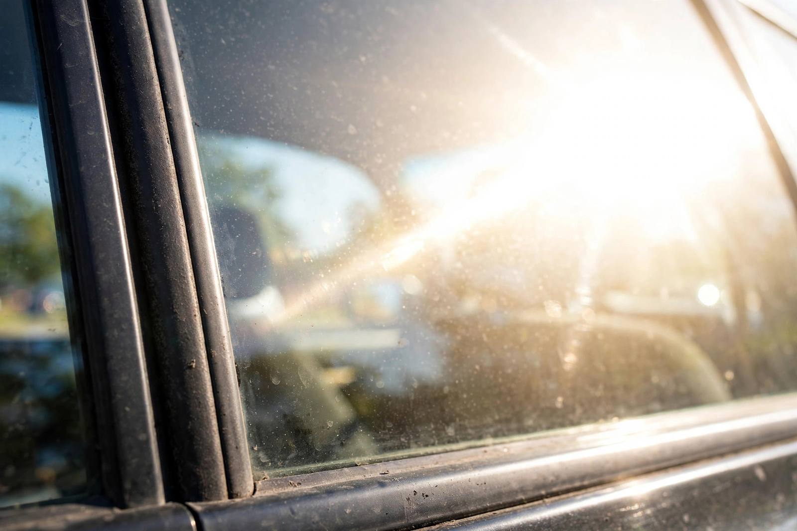 Car window with dark window tint applied